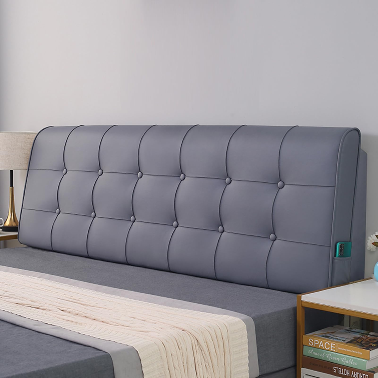 Amazon｜読書ウェッジピローフェイクレザーヘッドボードクッション